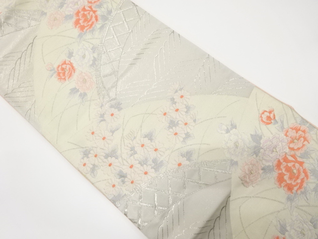 牡丹に菊・波模様織り出し袋帯